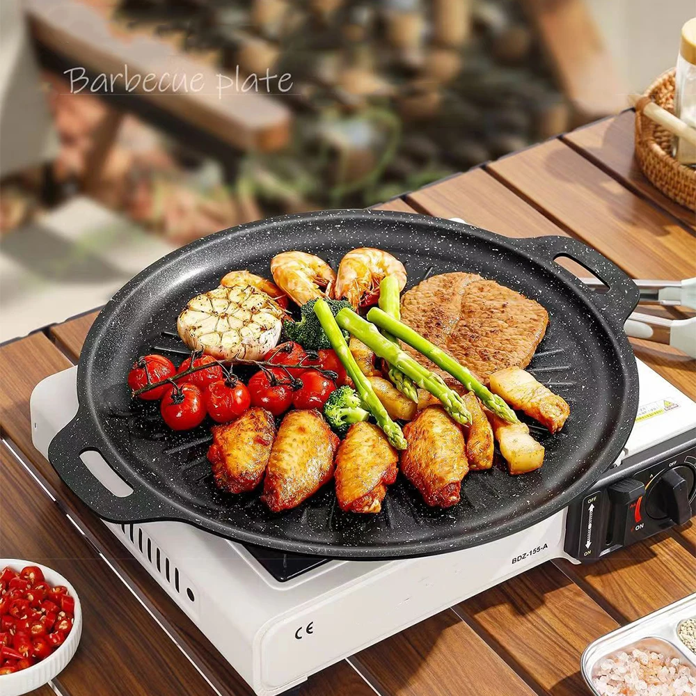 Kitchen Baking Tray - 34 センチメートル屋外バーベキューグリルパンノンスティックベーキングトレイ韓国バーベキューロースティググリルプレートキャンプポットフライパンキッチン調理器具