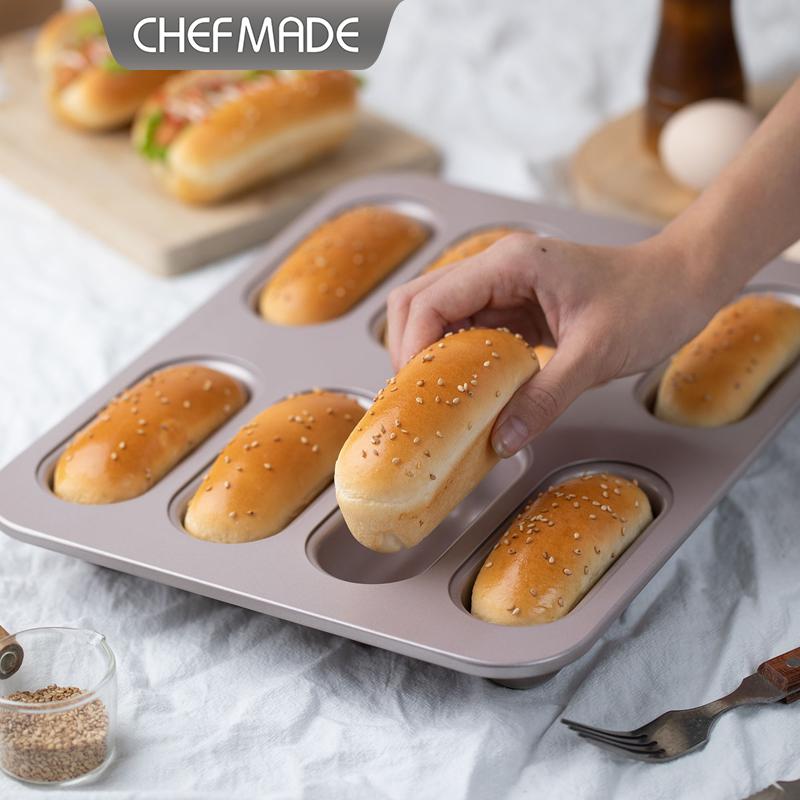 Kitchen Baking Tray - CHEFMADE 8カップオーバルロングホットドッグパン型ノンスティックベーキングトレイオーブンベーキングウェア家庭用キッチン向け