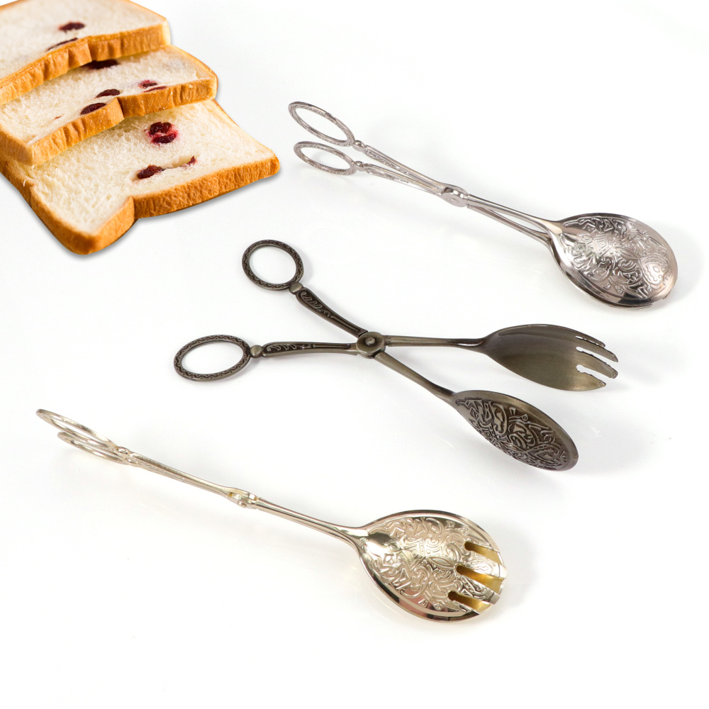 Bread Baking Kitchen Utensils - Jaswehome ヴィンテージレトロフードトング サラダケーキパンクリップ 亜鉛合金フードサービングトング BBQグリル肉クランプ キッチンベーキングツール