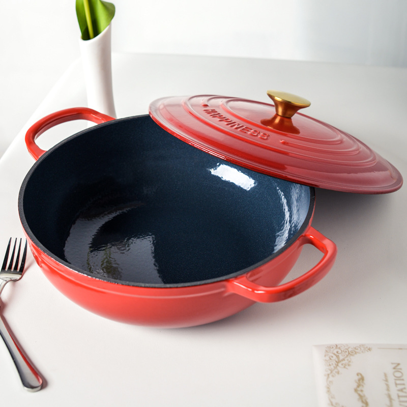 Bread Baking Kitchen Utensils - 30 センチメートルエナメル鋳鉄ラウンドダッチオーブン焙煎パンベーキング 5L 鍋キッチン用品調理器具キャセロールシーフードシチューポット