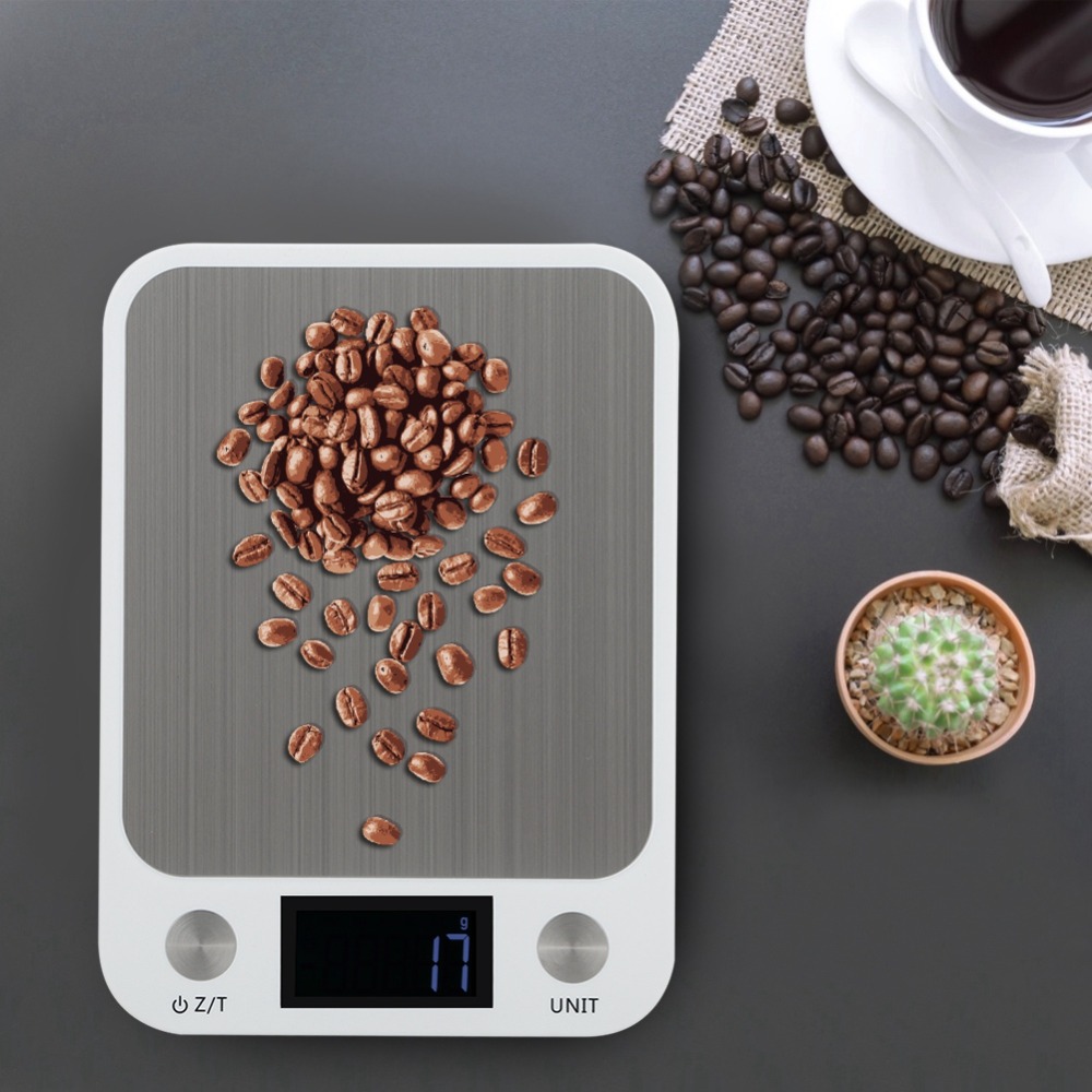 Kitchen Baking Unit - ABSステンレススチール製デジタルキッチンスケール、LCDディスプレイ、ホワイトシルバー、6種類の計量単位、多機能ベーキングスケール