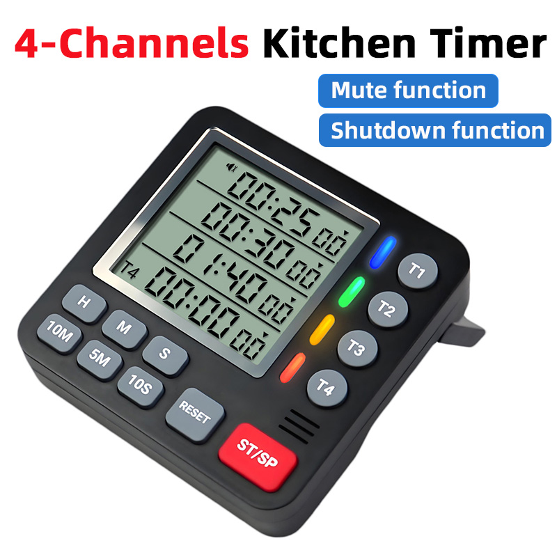Baking Kitchen Set Up - デジタルキッチンタイマー 4チャンネル 大型ディスプレイ、大音量アラーム 磁気タイマー カウントダウン/アップ ストップウォッチタイマー
