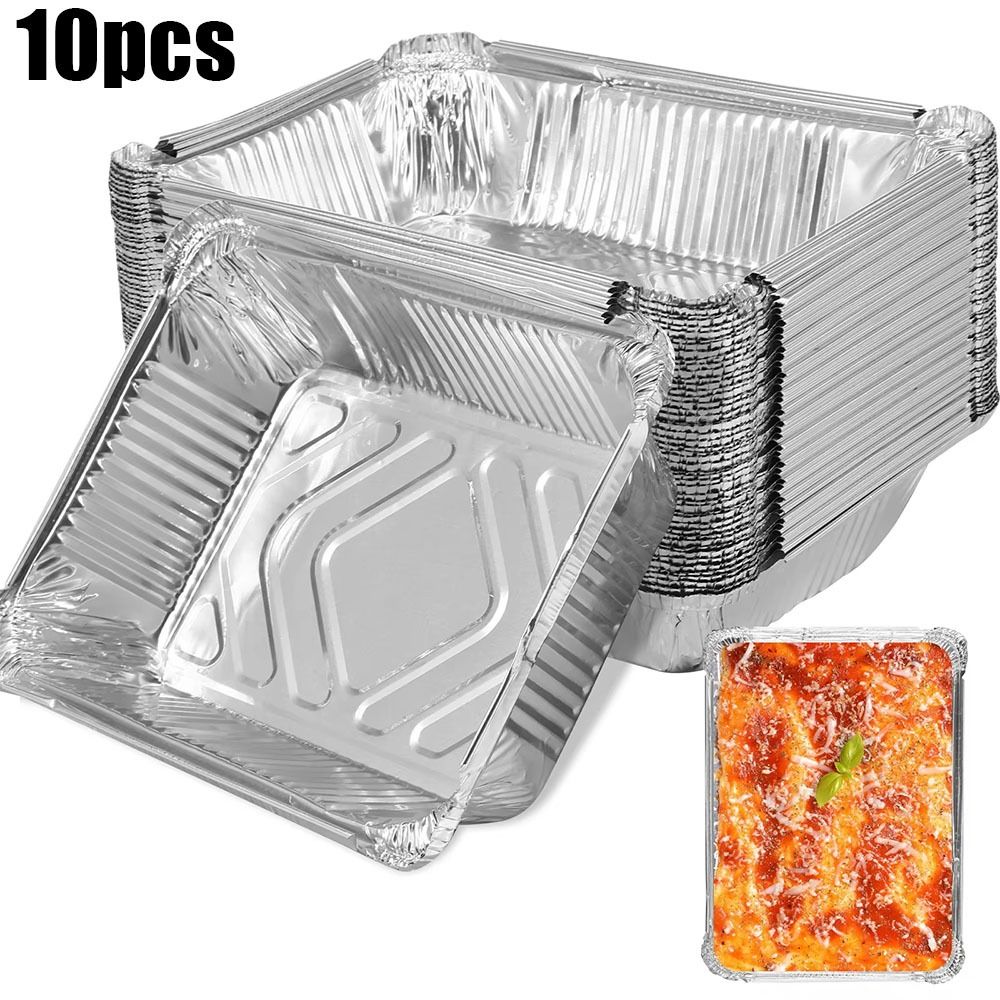 Kitchen Baking Tray - 10 個使い捨てアルミ箔食品保存容器オーブンベーキングパン調理キッチン正方形アルミ箔トレイキッチンツール