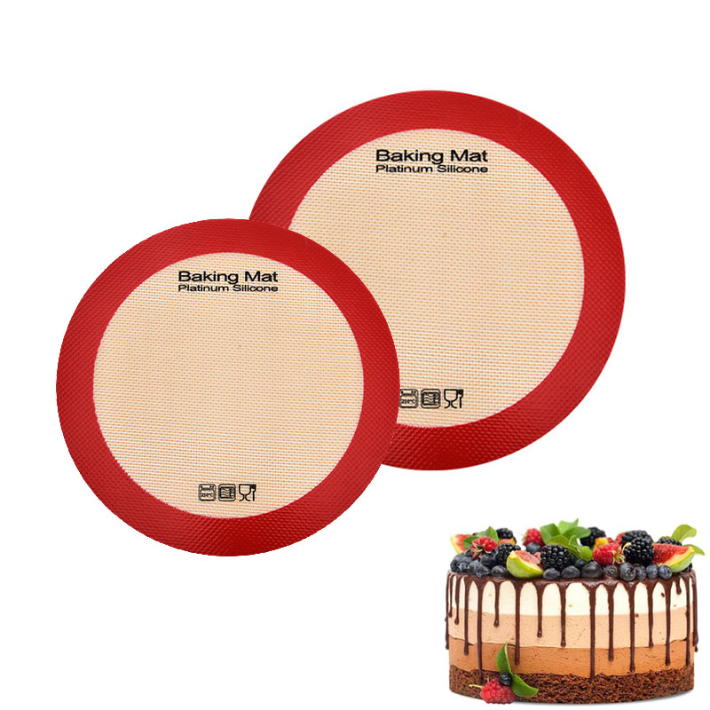 Kitchen Baking Mat - 丸型シリコンベーキングマット、ノンスティック再利用可能なエアフライヤーライナー、オーブン対応ペストリーパーチメントシート（ケーキ、クッキー、ピザ用）、お手入れ簡単