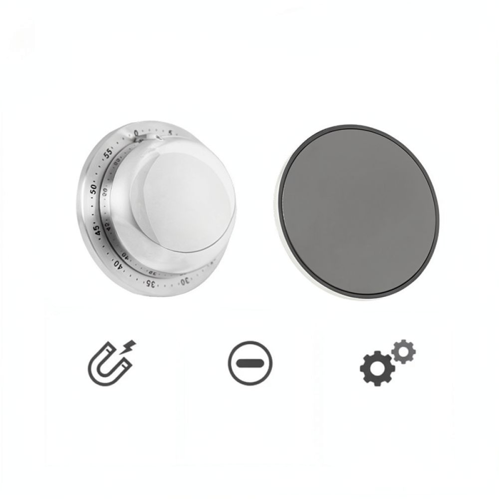 Baking Kitchen Set Up - ステンレス製の磁石付きキッチンタイマー。機械式カウントダウン機能付きで、料理、製菓、教室での時間管理に最適。