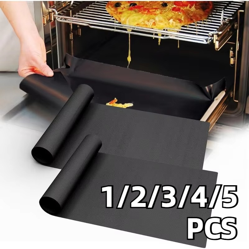 Kitchen Baking Mat - 1/2/3/4/5 個黒バーベキューグリルマットオーブンベーキングバーベキューグリルマット電子レンジ底ライナー調理キッチン屋外ピクニックパーティーツール