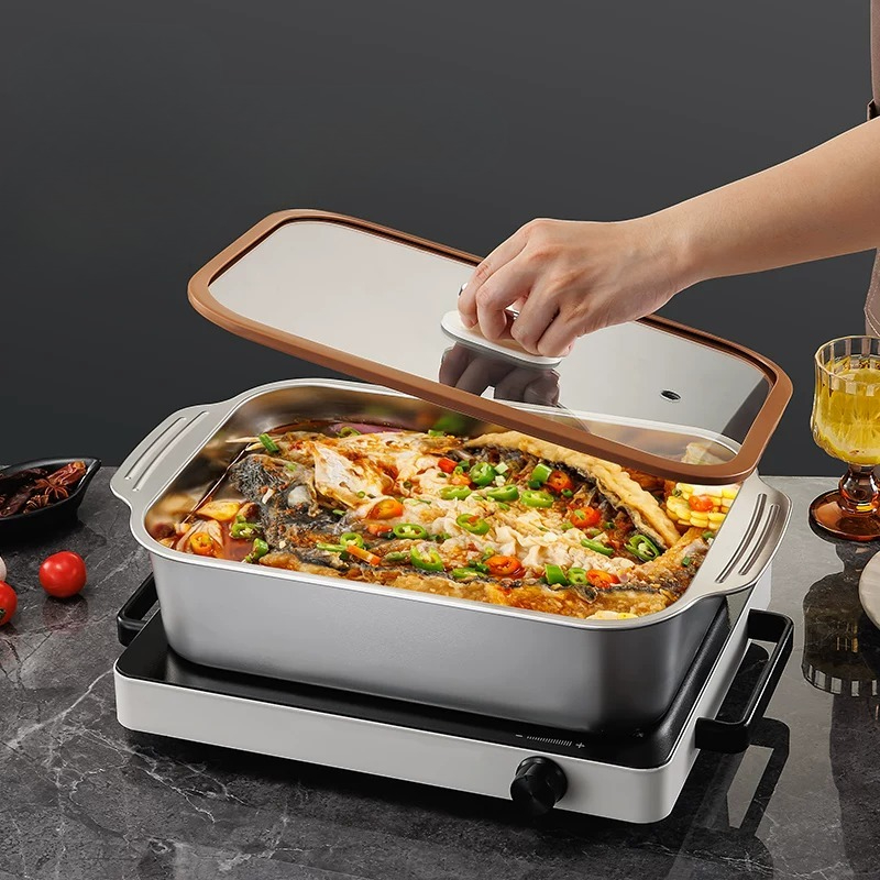 Kitchen Baking Tray - 食品グレードのステンレス鋼製ベーキングパン、蓋付きケーキ焼き型、オーブンベーキングトレイ、長方形の焼き魚パン、キッチンアクセサリー用