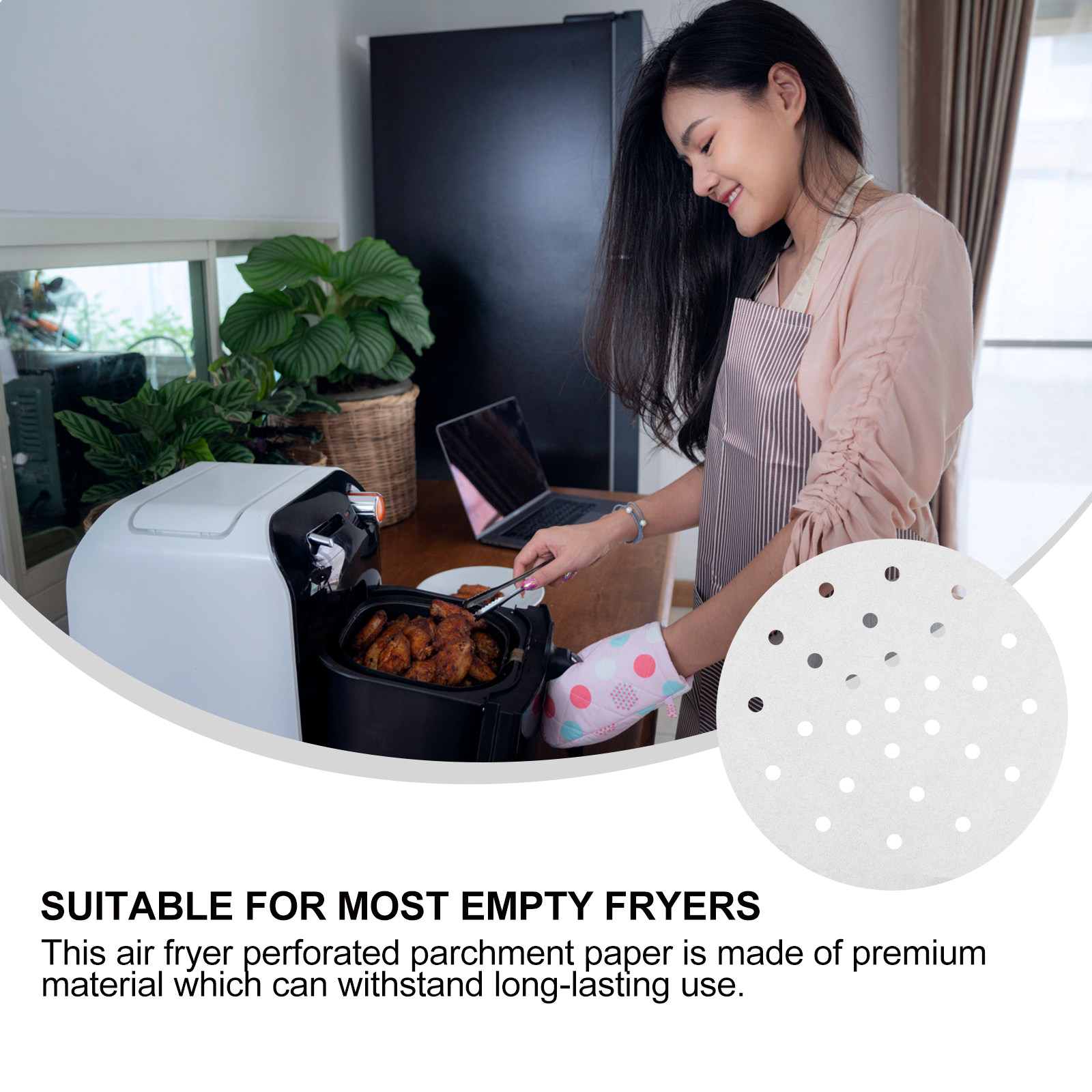 100枚入り、穴あきクッキングシート、焦げ付き防止加工、丸型 - Kitchen Baking Mat のレビューと価格