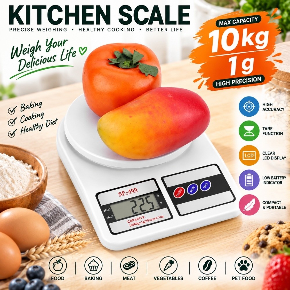 ABS製デジタルキッチンスケール、白色、10kgまで計量可能 - Kitchen Baking Unit のレビューと価格