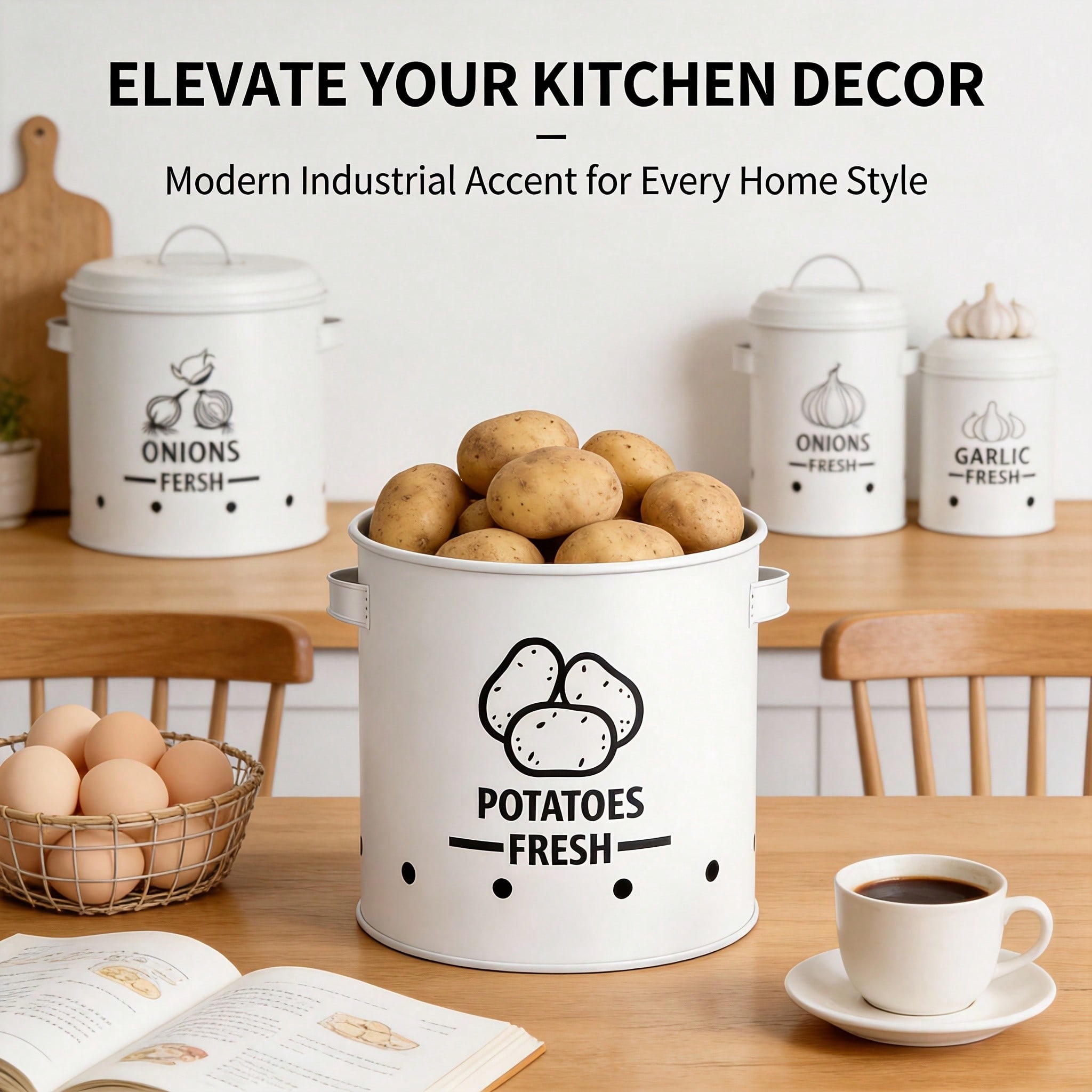 ポテト・オニオン・ガーリック収納ビンセット、ファームハウス風 - Kitchen Zo のレビューと価格