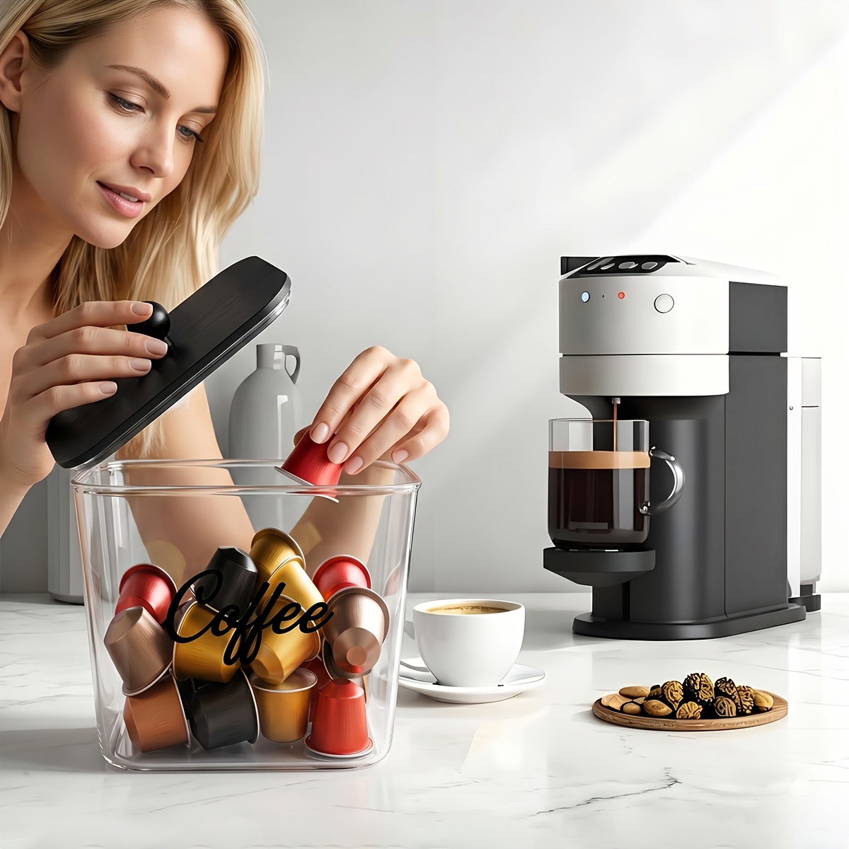 蓋付きコーヒーポッドホルダー プラスチック製収納ボックス K - Kitchen Zo のレビューと価格
