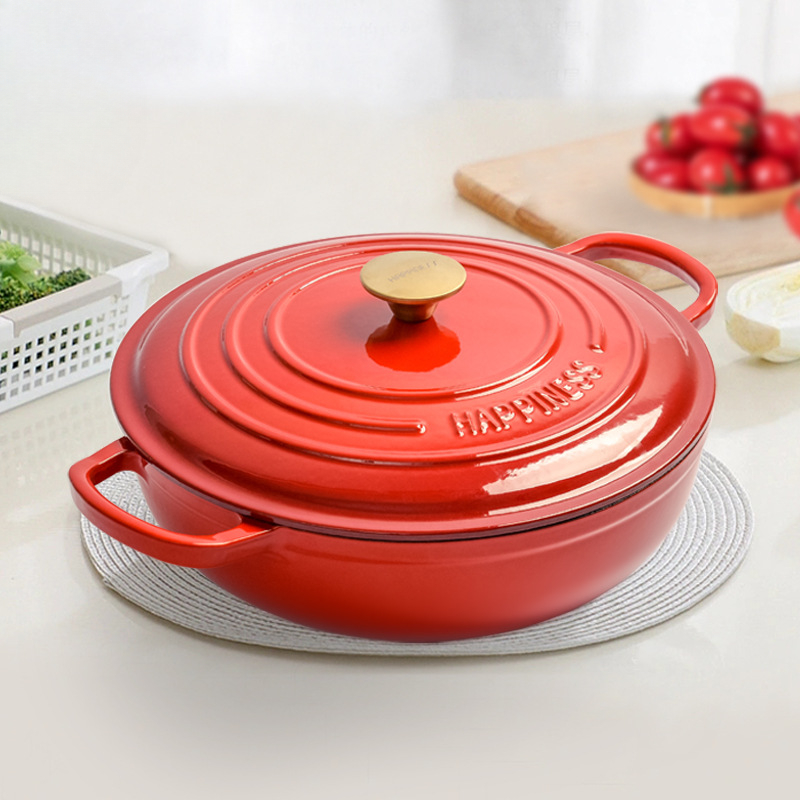 30 センチメートルエナメル鋳鉄ラウンドダッチオーブン焙煎パ - Bread Baking Kitchen Utensils のレビューと価格