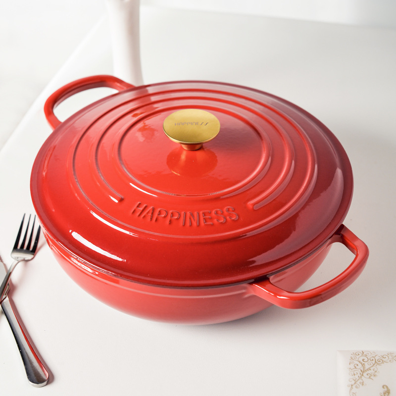 30 センチメートルエナメル鋳鉄ラウンドダッチオーブン焙煎パ - Bread Baking Kitchen Utensils のレビューと価格