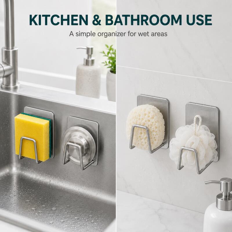 粘着式ステンレススポンジホルダー、穴あけ不要のシンクキャディ - Kitchen Zo のレビューと価格