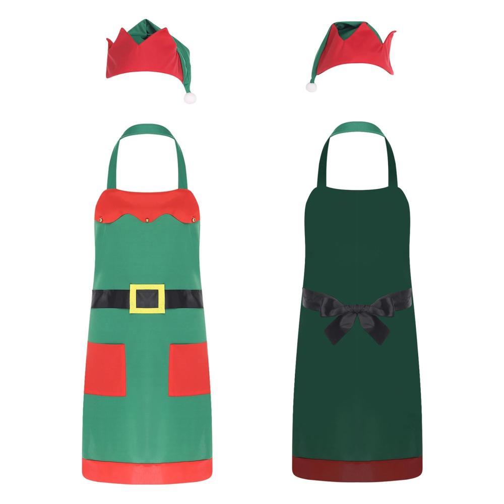 クリスマスエルフのキッチンエプロンセット。帽子、サンタのヘル - Kitchen Baking Unit のレビューと価格