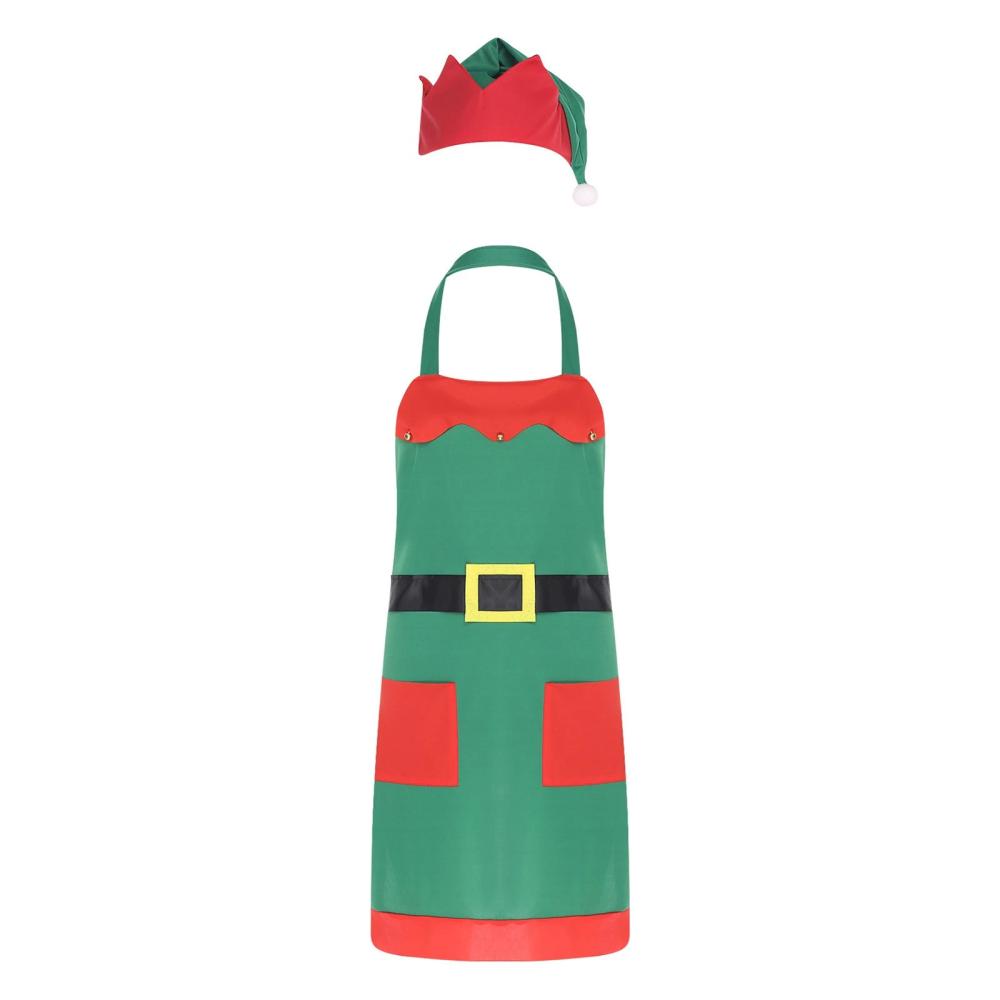 クリスマスエルフのキッチンエプロンセット。帽子、サンタのヘル - Kitchen Baking Unit のレビューと価格