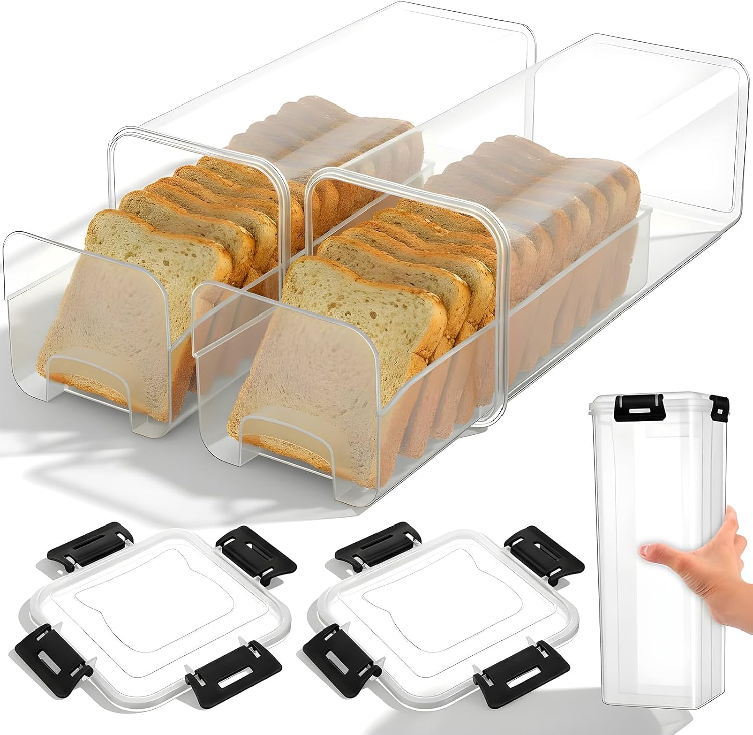 密閉蓋付きパン保存容器、引き出しトレイ付き透明プラスチック製 - Kitchen Baking Tray のレビューと価格