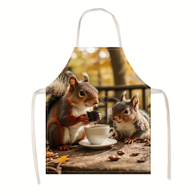 リネンエプロン リスコーヒー風景プリント キッチン クッキン - Kitchen Baking Ideas のレビューと価格