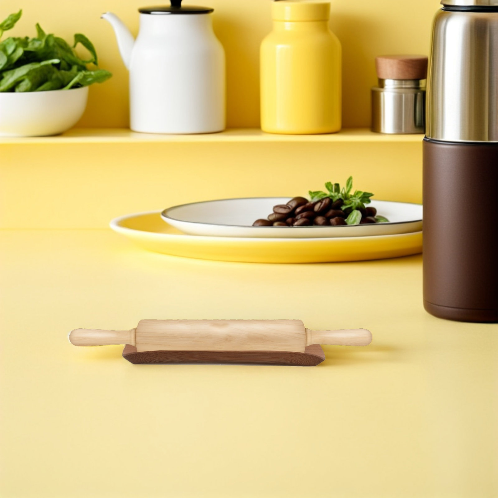 木製の麺棒スタンド。竹製の溝付きトレイで、カウンターに置ける - Kitchen Baking Counter のレビューと価格
