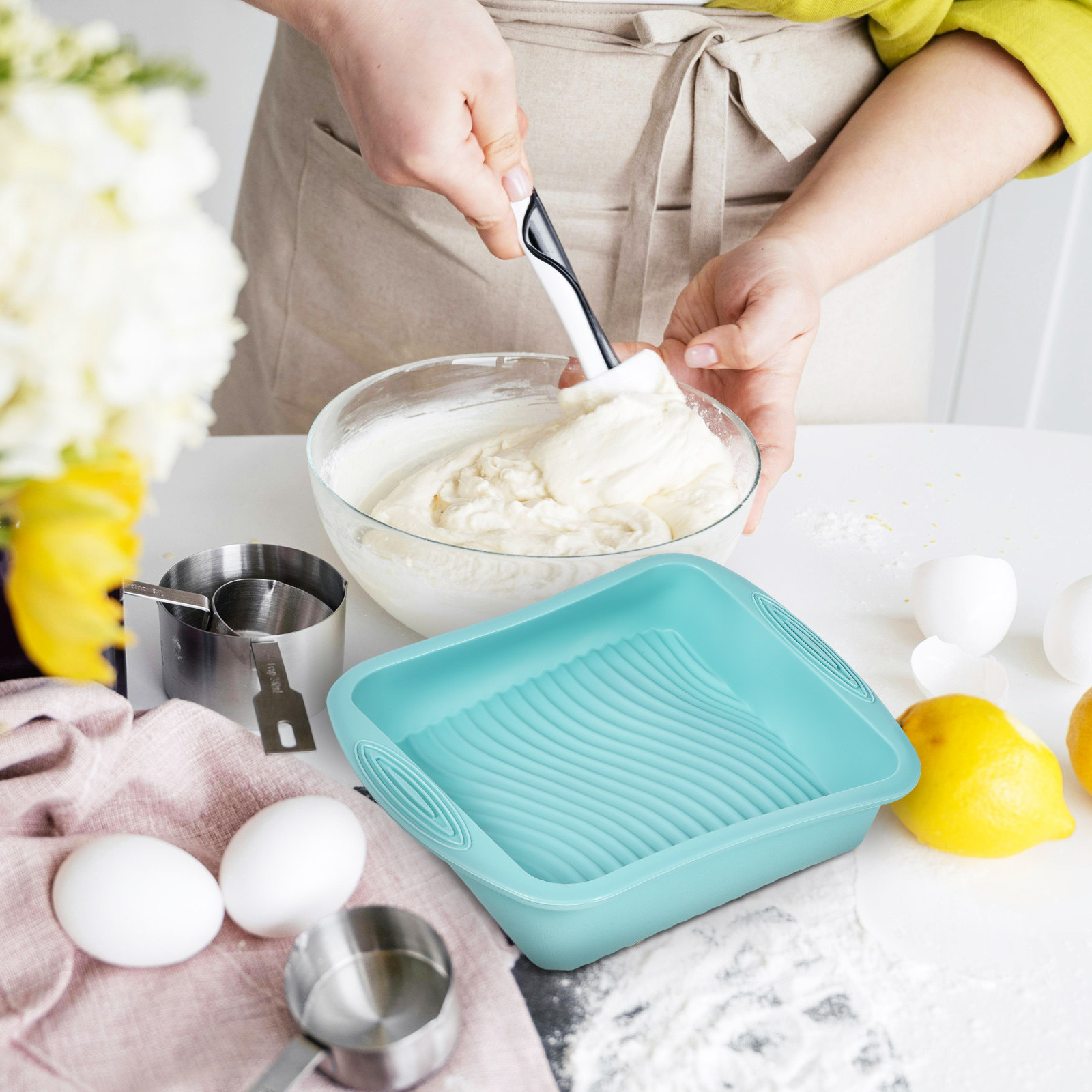シリコン製ベーキングトレー、正方形ケーキ型、ノンスティック、 - Kitchen Baking Tray のレビューと価格