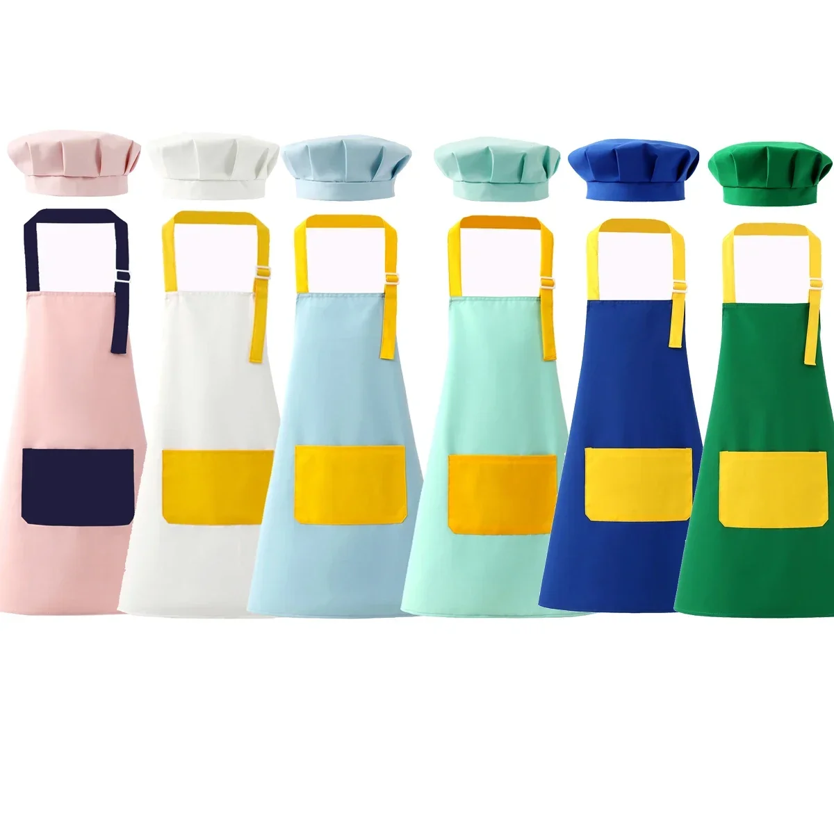 キッズエプロンとシェフハットセット 調節可能 大きなポケット - Kitchen Kids Baking Set のレビューと価格